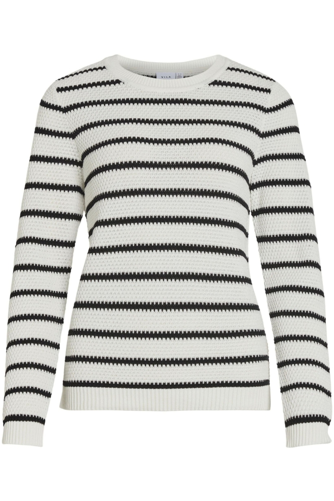 VIDALO O-NECK L/S STRIPE KNIT TOP- 14101685 WHITE ALYSSUM/BLACK